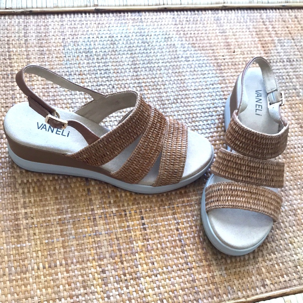 Vaneli Tan Wedge Shoes with Elegant Design